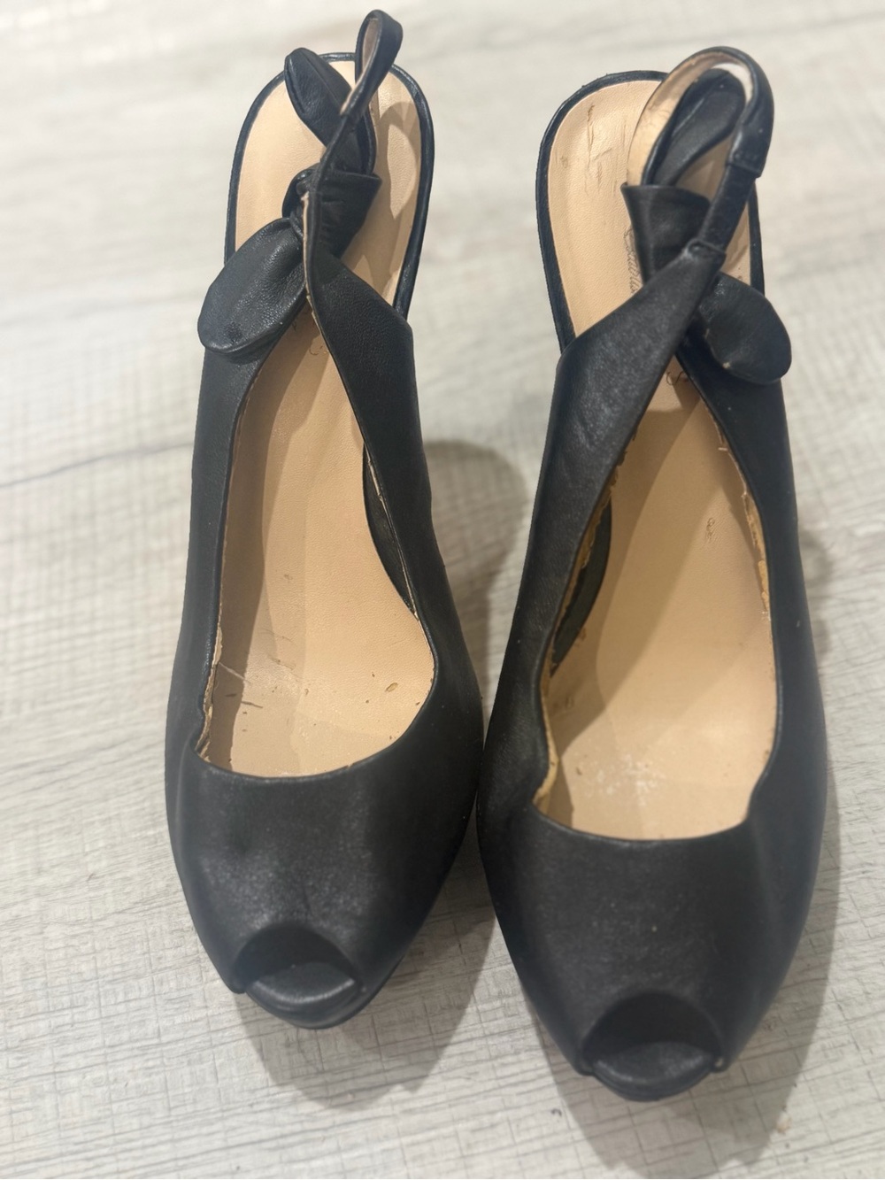 Black Peep-Toe Slingback Heels - size 10.5